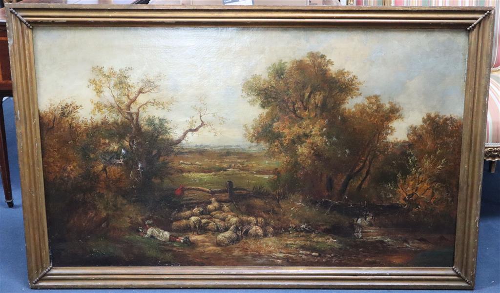 W. R. Stone (19th C.) Shepherd boy and flock in an extensive landscape 74 x 126cm